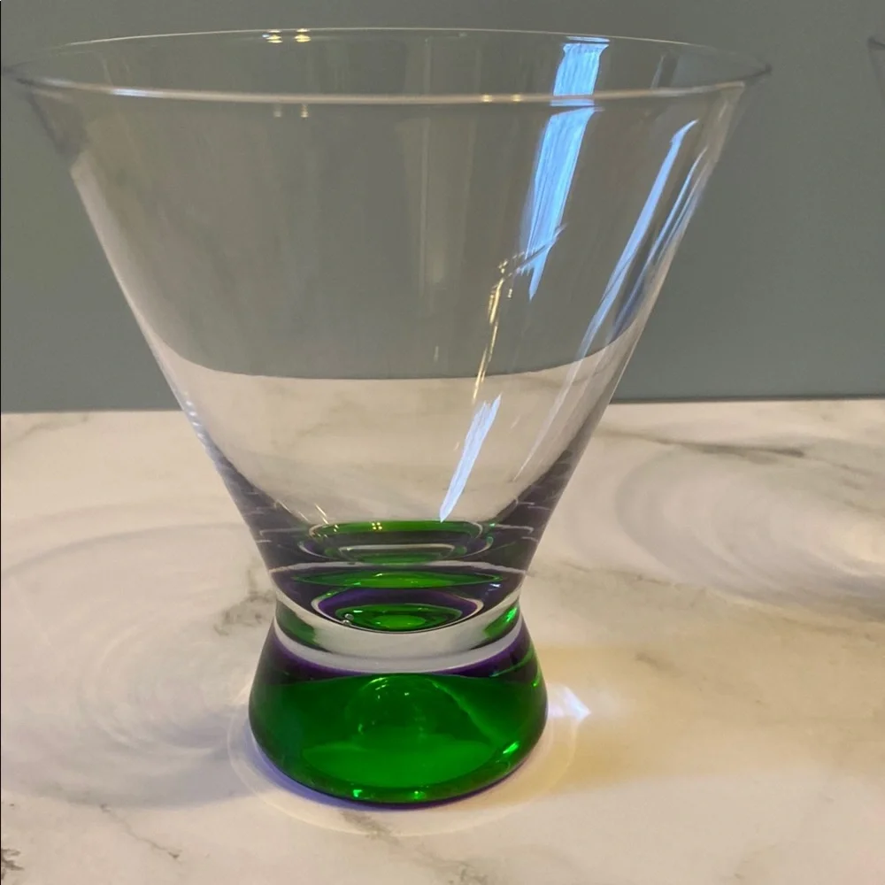 DANSK Spectra Steam-less Martini Glass Purple and Green. Set of 2.
